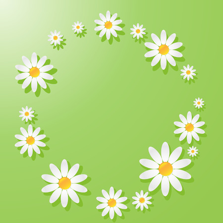 Green pattern with white daisiesのイラスト素材
