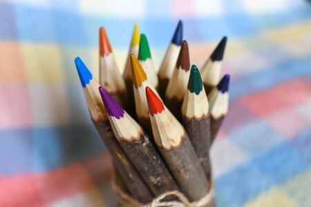 The set of sharpened colored pencilsの写真素材