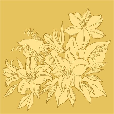 Flower background, lily and mine, flowers and leaves, monochromeのイラスト素材