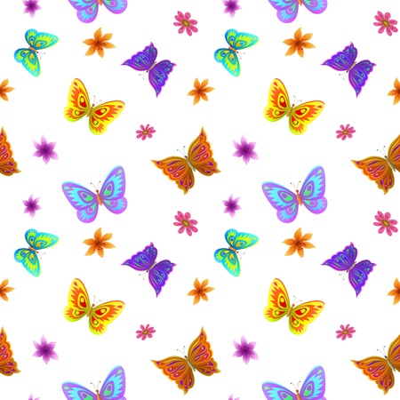 Vector seamless background, multi-coloured butterflies and flowersのイラスト素材