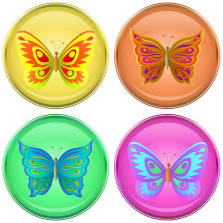 Icons, vector buttons with multi-coloured butterflies, setのイラスト素材