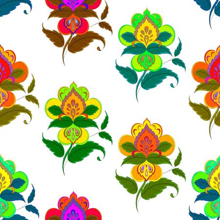 symbolical flowers with green leaves on a white backgroundのイラスト素材