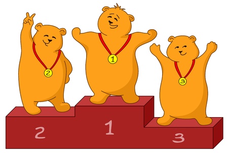 Sports picture  teddy bears sportsmans stand on a podiumのイラスト素材