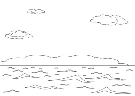  natural landscape, the sea and sky, monochrome contoursのイラスト素材