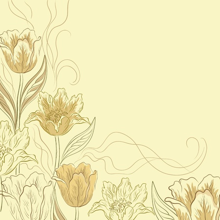 Vector flower light brown background, contours and silhouettes flowers tulipsのイラスト素材