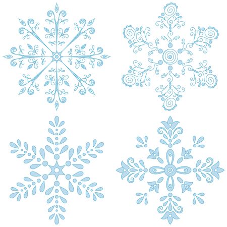 Christmas decor: set blue snowflakes on white background. Vectorのイラスト素材