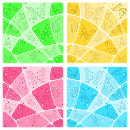 Set abstract mosaic backgrounds of the different elements with butterflies. Vectorのイラスト素材