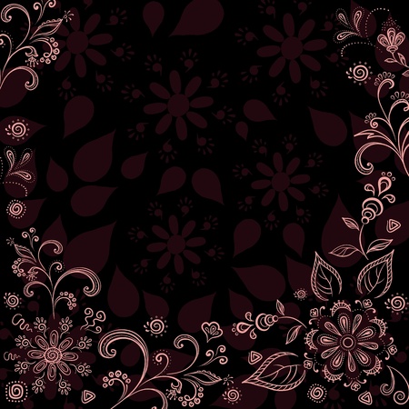 Abstract background with a symbolical pink flowers, leaves and contours. Vectorのイラスト素材