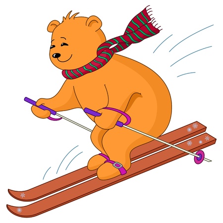 Teddy-bear goes for a drive on the mountain skiing, isolatedのイラスト素材