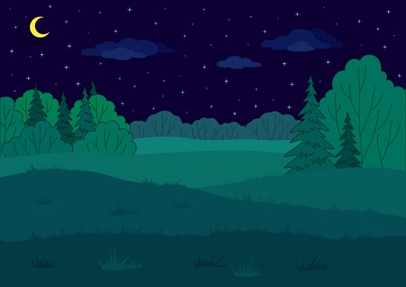 Landscape: summer green forest glade and blue sky, beautiful backgroundのイラスト素材