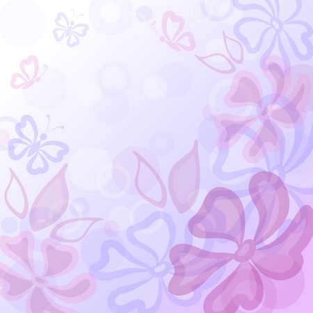 Abstract blue and pink background  flowers, butterflies and leaves  Vectorのイラスト素材