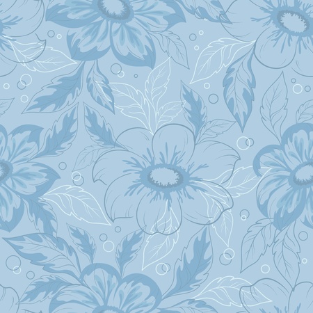 Seamless background with outline flowers and leaves dahlia  のイラスト素材