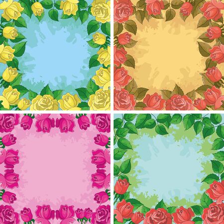 Set holiday floral backgrounds, frames from flowers roses   のイラスト素材