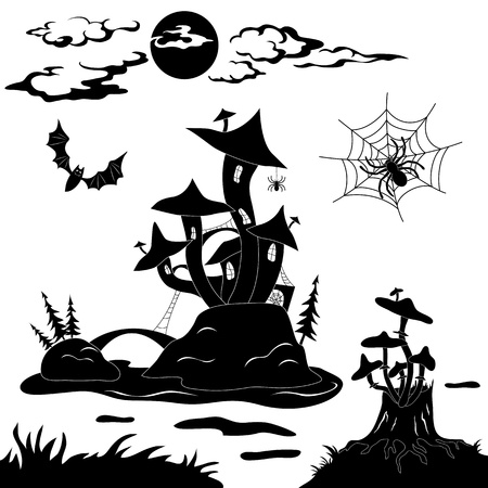 Halloween cartoon landscape  magic Castleのイラスト素材
