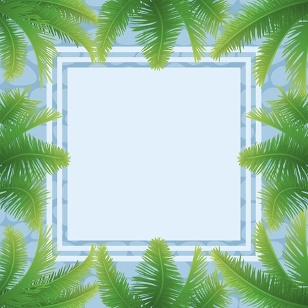 Background, green palm leaves, abstract pattern and frame.のイラスト素材
