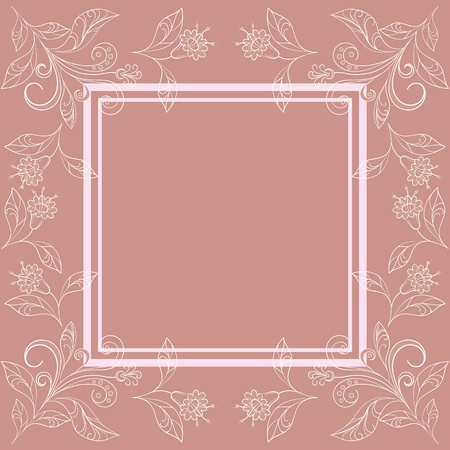 Abstract floral background with white contour flowers and frame.のイラスト素材