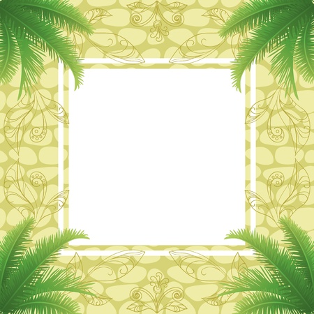 Background, green palm leaves, abstract pattern and frame.のイラスト素材