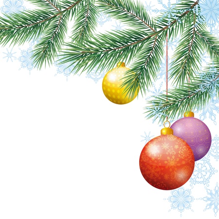 Christmas holiday background with fir branches, balls and snowflakesのイラスト素材
