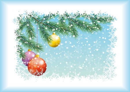  Christmas holiday design: spruce branches, balls and snowflakes. のイラスト素材