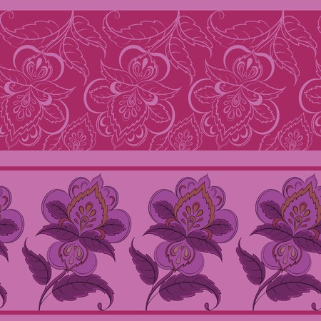 Abstract seamless floral background, pattern with symbolical flowers and lines. Vectorのイラスト素材