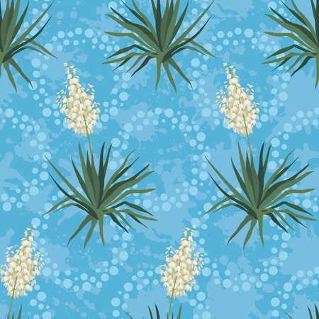 Seamless floral background, Yucca flowers and abstract blue pattern with rings  Vectorのイラスト素材