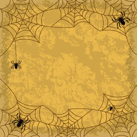 Holiday Halloween background, spiders, cobwebs and wall texture  Vectorのイラスト素材