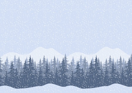 Seamless horizontal winter mountain landscape with fir trees and snow, silhouettes  Vectorのイラスト素材
