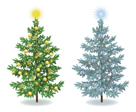 Christmas holiday spruce fir trees with ornamentsのイラスト素材