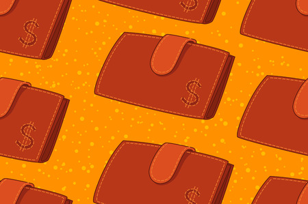 Seamless Background, Wallet with a Dollar Sign and Abstract Pattern. Vectorのイラスト素材