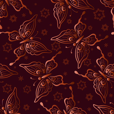 Seamless Background, Tile Pattern with Butterflies and Flowers. Vectorのイラスト素材