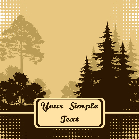 Forest Landscape, Fir Trees, Pine and Bushes Black and Brown Silhouettes and Place for Your Text. Vectorのイラスト素材