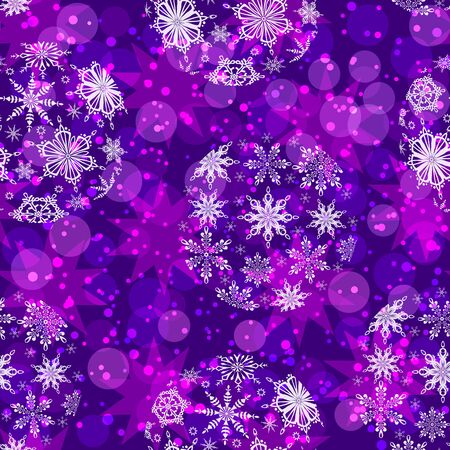 Christmas Seamless Tile Violet and Pink Background for Holiday Design with Stars and Transparent Balls of White Outline Snowflakes. Eps10, Contains Transparencies. Vectorのイラスト素材