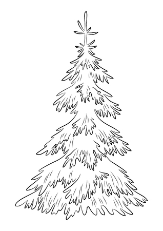 Christmas Fir Trees, Symbolical Pictogram, Black Contours Isolated on White Background. Vectorのイラスト素材