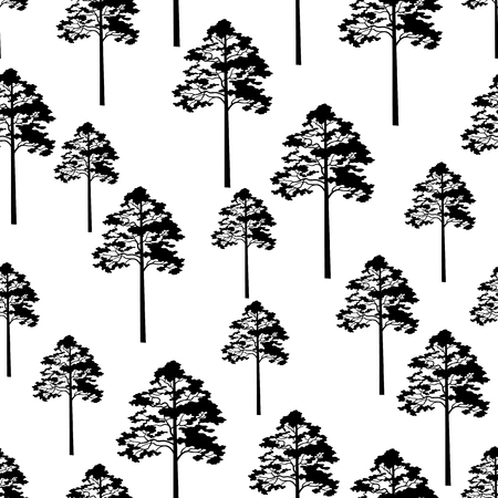 Seamless Pattern, Pine Tree, Black Silhouette Isolated on Tile White Background. Vectorのイラスト素材