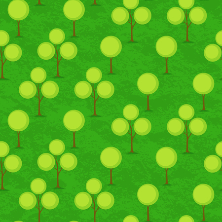 Seamless Pattern, Symbolic Trees with Round Crowns on Green Tile Background. Vectorのイラスト素材