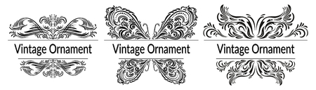 Set Decorative Frames, Butterflies Symbols with Abstract Calligraphic Floral Pattern, Black Contours Isolated on White Background. Vectorのイラスト素材