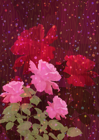 Red and Pink Rose Flowers, Holiday Background. Vectorのイラスト素材