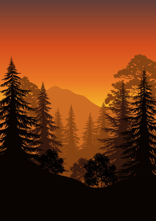 Landscape, Trees and Mountainsのイラスト素材