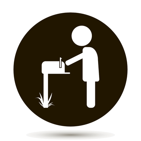 Vector person receives mail. He stretches a hand in the mailbox. Vector iconのイラスト素材