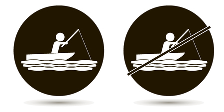 Man swims in the sea or river and catches fish. Set of icons.のイラスト素材