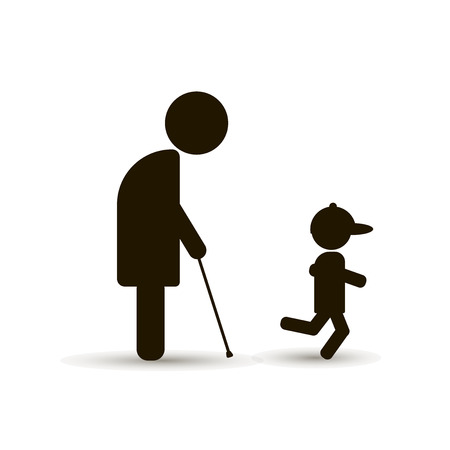 An elderly man, a pensioner walks with his young grandsonのイラスト素材