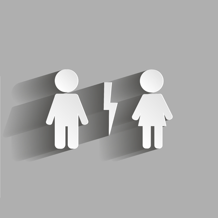 Divorced couple on circle. Man and woman characters quarrel. Symbol of  marriage problems.Quarrel. Vector  illustration with shadow designのイラスト素材