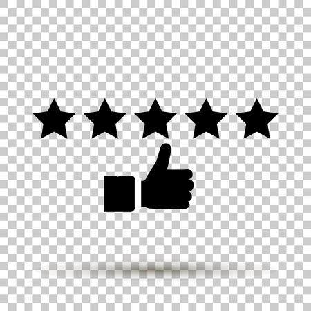 Vector image of stars high raiting and showing hands up. 5 stars rating icon illustration.のイラスト素材