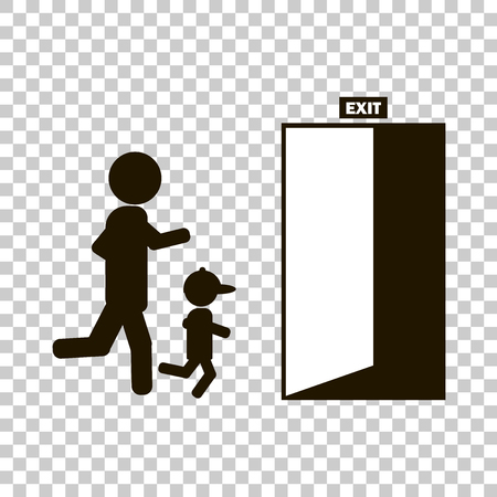 Vector image of people running to the door of which the exit is indicated.のイラスト素材