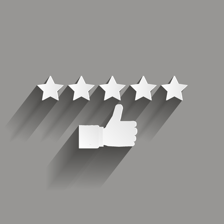 Vector image of stars high raiting and showing hands up. 5 stars rating icon illustration. Vector icon with shadow design.のイラスト素材
