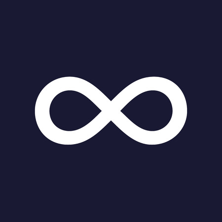 Vector image of the sign of infinity. White vector icon on dark blue background.