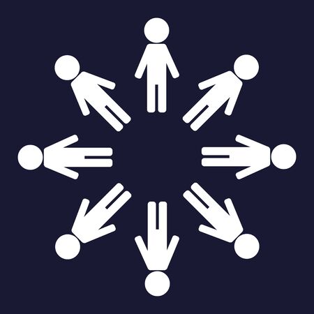Vector image of people standing in a circle. A team of people. Teamwork. Icon showing friendship,...