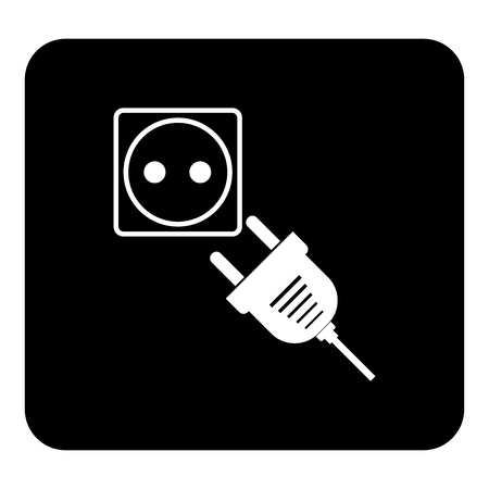 Vector icon sockets and plugs. Vector white illustration on black backgroundのイラスト素材