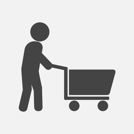 Man walking with shopping cart.  Vector icon illustration.のイラスト素材