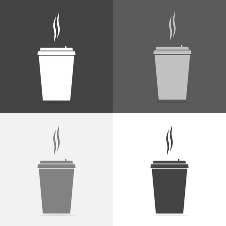 Vector icon set of a disposable cup of coffee. A stale coffee drink in the dishes. Vector white icon on  white-grey-black colorのイラスト素材